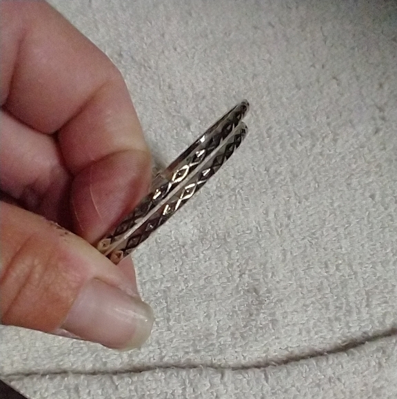 Huge large silvertone crystal hoop wire earrings - Picture 5 of 5